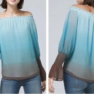 New White House Black Market Large Ocean Ombré Espresso Off the Shoulder Blouse